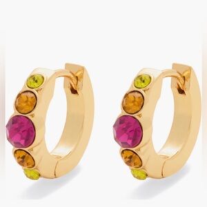 Kurt Geiger Gold Huggie Earrings with Pink & Yellow Accents NWT